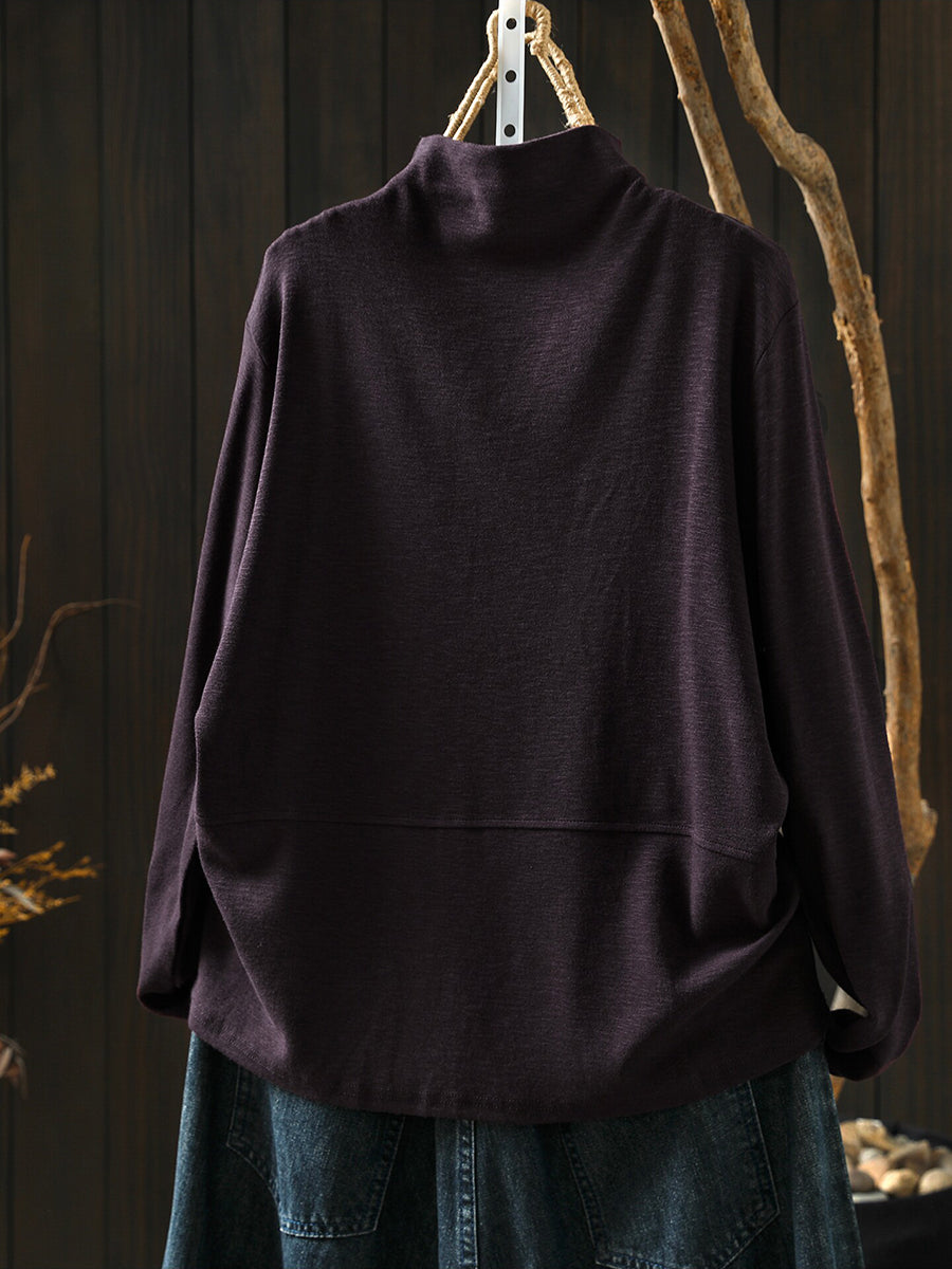 Plus Size Women Minimalist Solid Turtleneck Long Sleeve Top