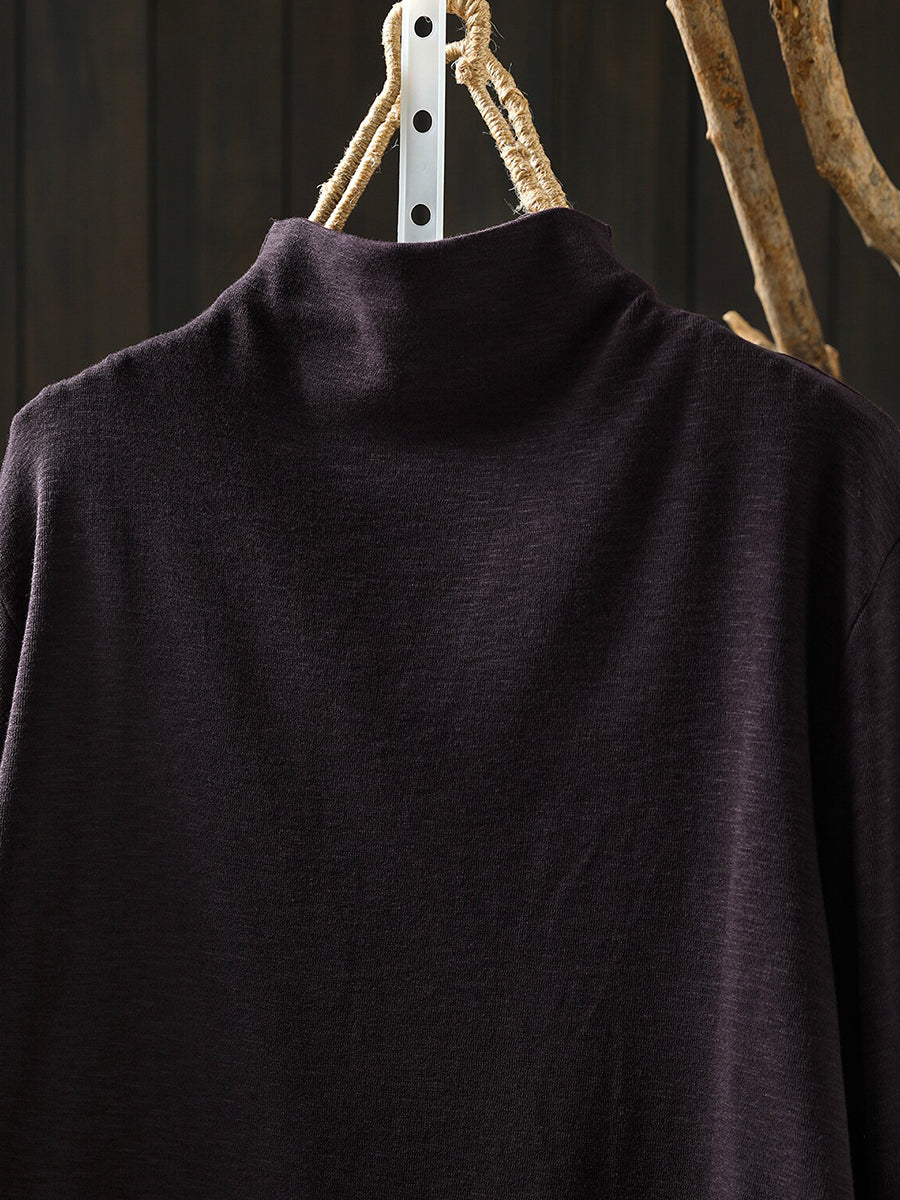 Plus Size Women Minimalist Solid Turtleneck Long Sleeve Top