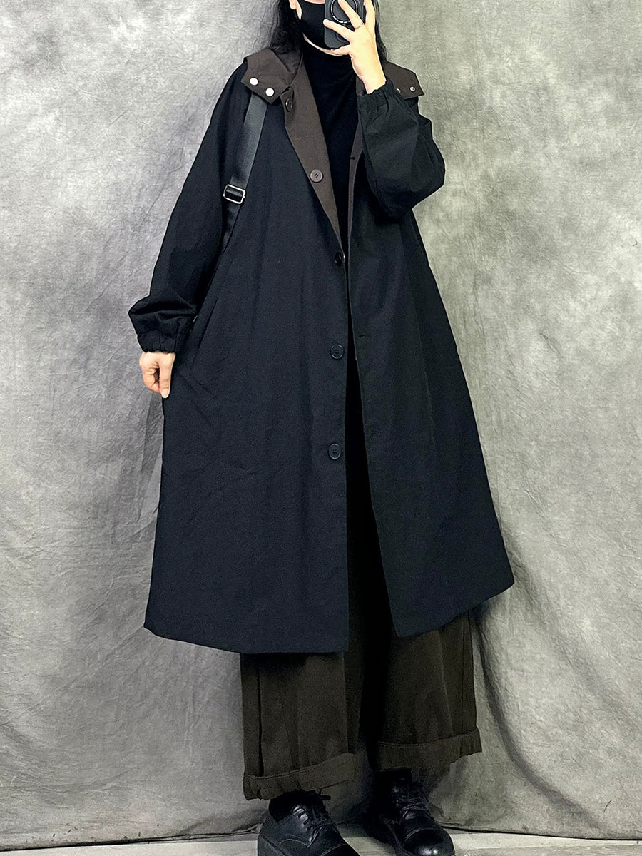 Women Casual Reversible Mid-Long Hooded Trench Coat