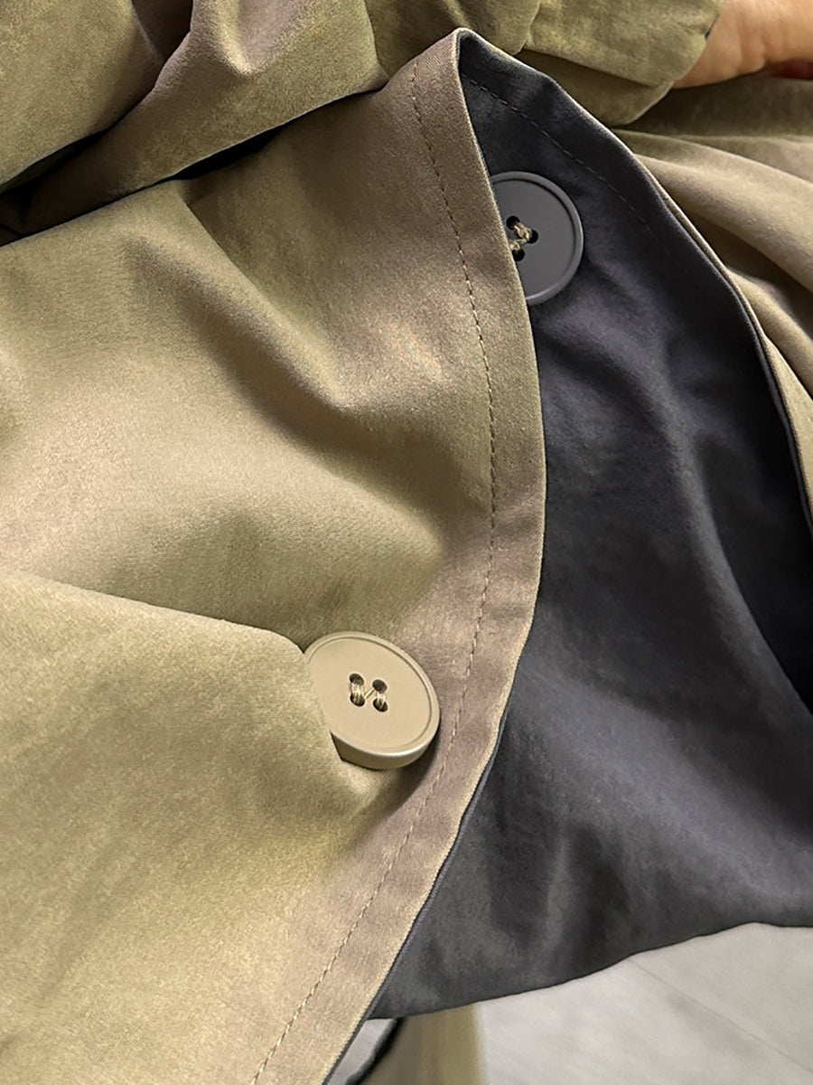 Women Casual Reversible Mid-Long Hooded Trench Coat