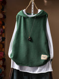 Women Autumn Casual Cropped Hooded Sleeveless Outerwear Knit Vest