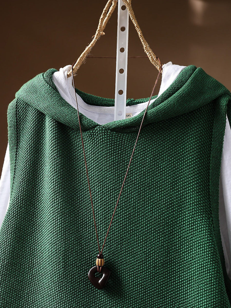 Women Autumn Casual Cropped Hooded Sleeveless Outerwear Knit Vest