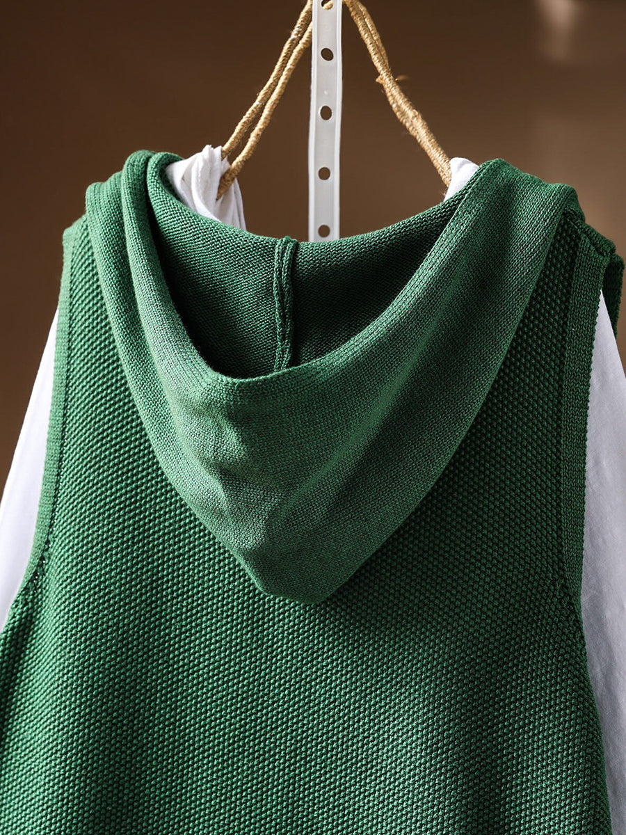 Women Autumn Casual Cropped Hooded Sleeveless Outerwear Knit Vest