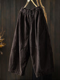 Women Fall Artsy Cotton Corduroy Wide-Leg Cropped Pants