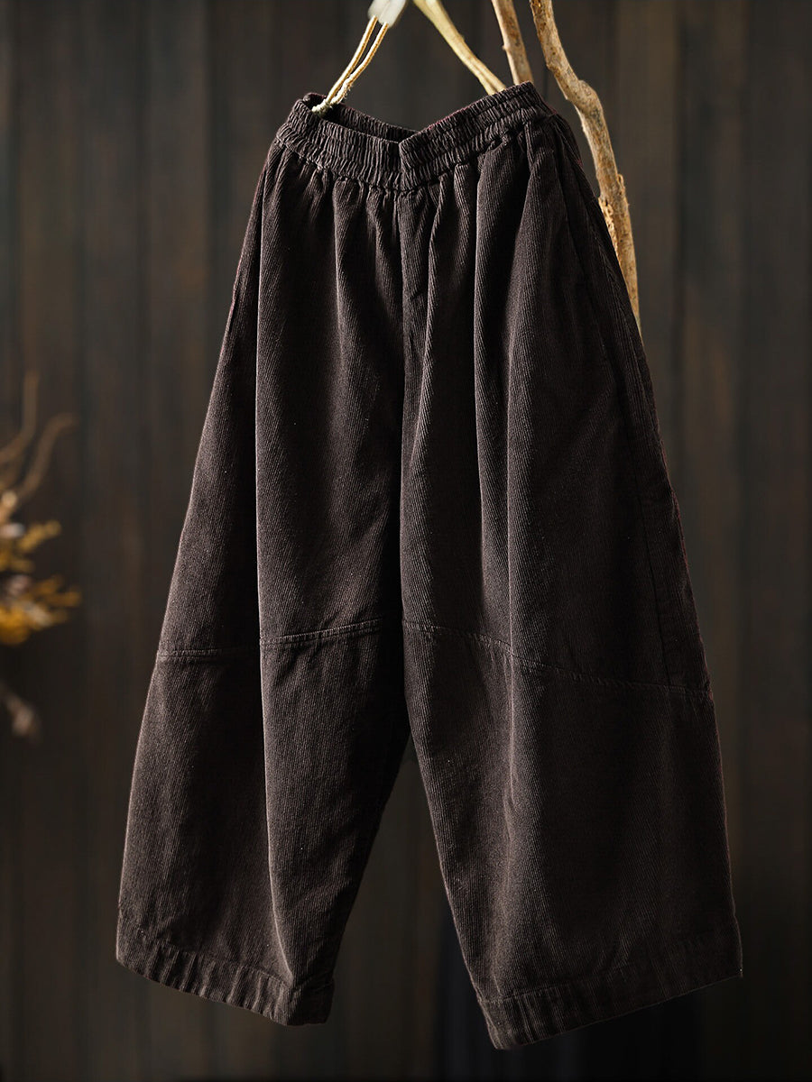 Women Fall Artsy Cotton Corduroy Wide-Leg Cropped Pants