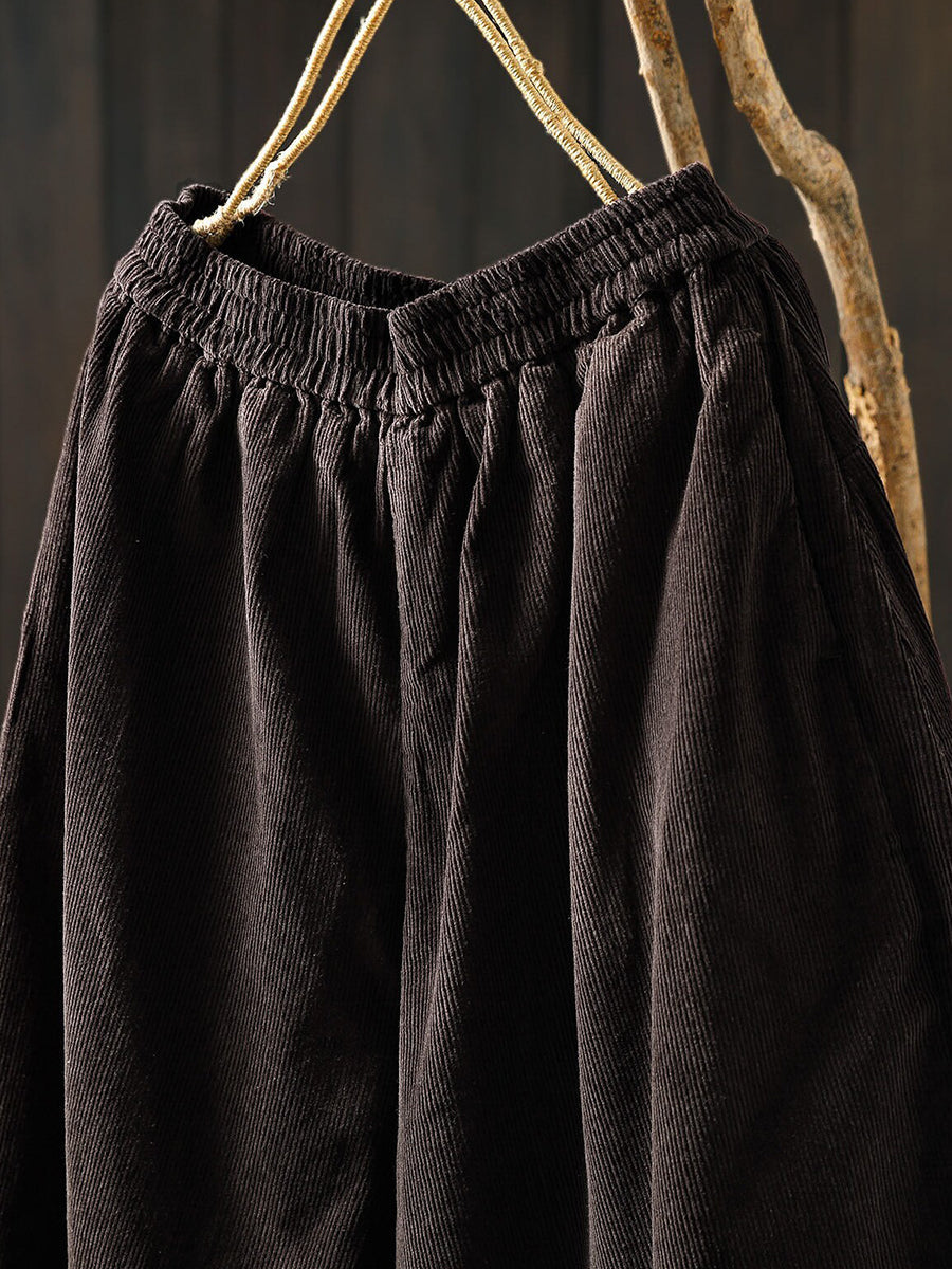 Women Fall Artsy Cotton Corduroy Wide-Leg Cropped Pants
