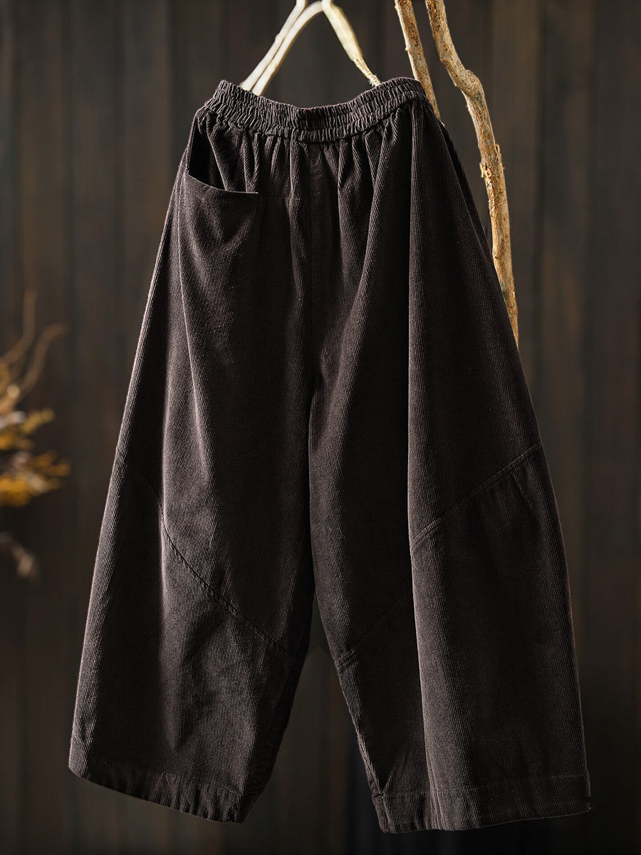 Women Fall Artsy Cotton Corduroy Wide-Leg Cropped Pants