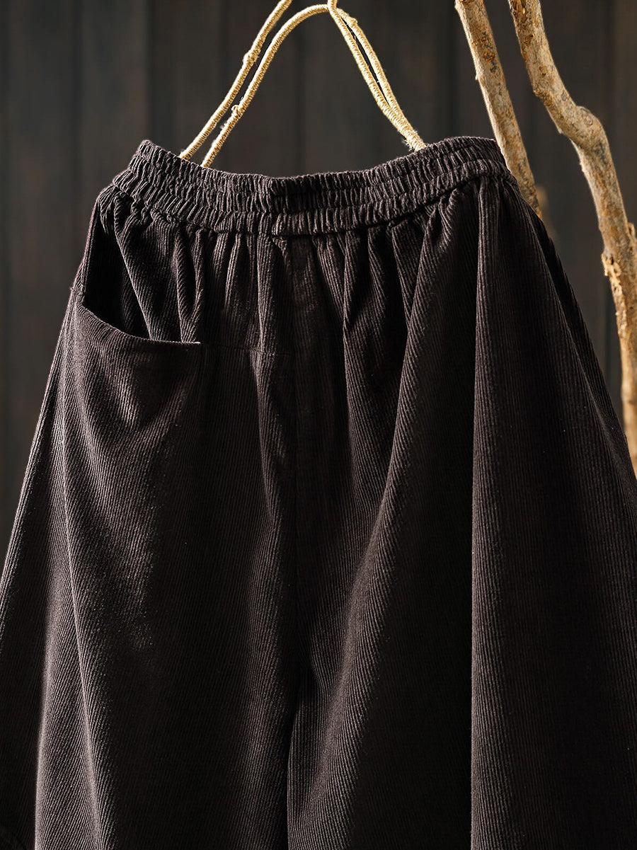 Women Fall Artsy Cotton Corduroy Wide-Leg Cropped Pants
