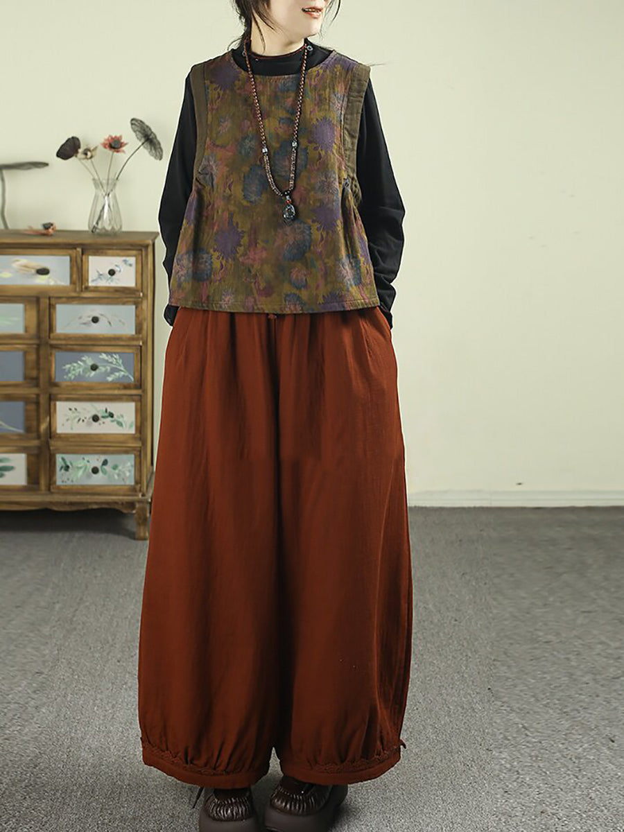 Women Vintage Square Neck Printed Bound-Edge Vest
