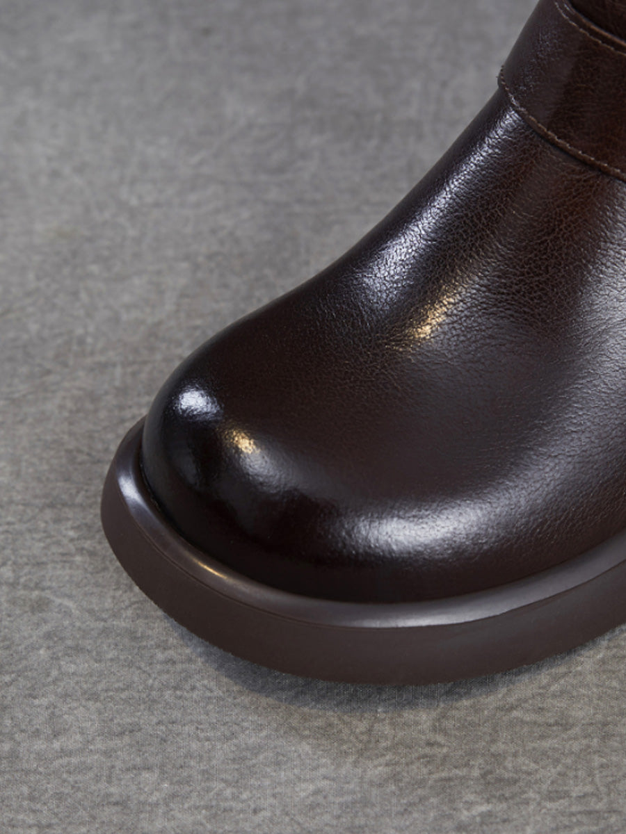 Women Genuine Leather Ruched Buckle Martin Boots
