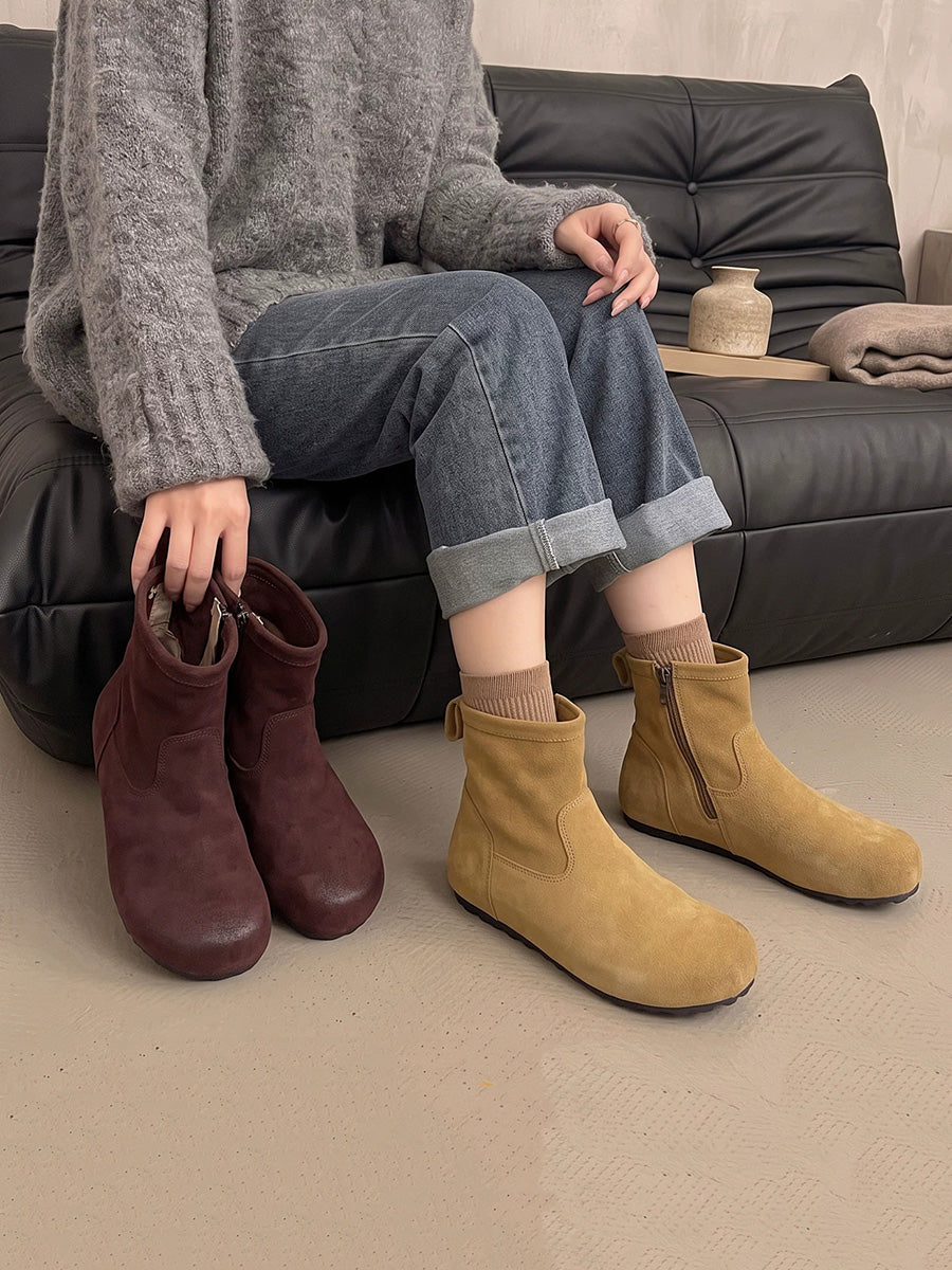 Women Spring Retro Suede Low-Heel Ankle Boots