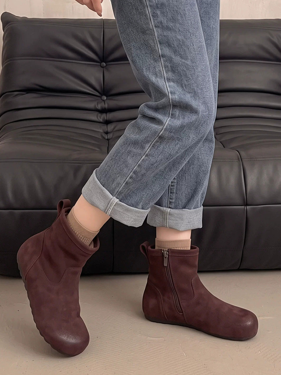Women Spring Retro Suede Low-Heel Ankle Boots