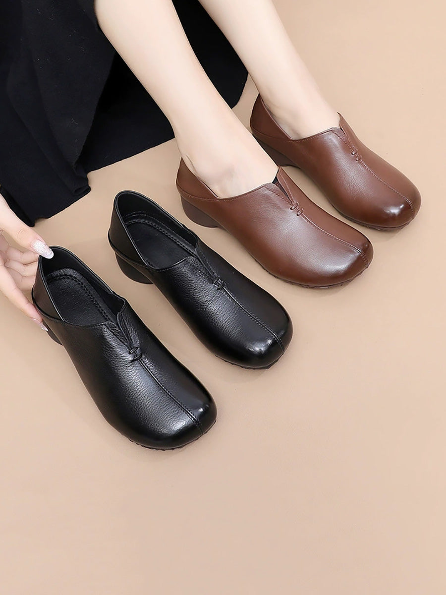 Women Casual Genuine Leather High-Vamp Comfortable Shoes