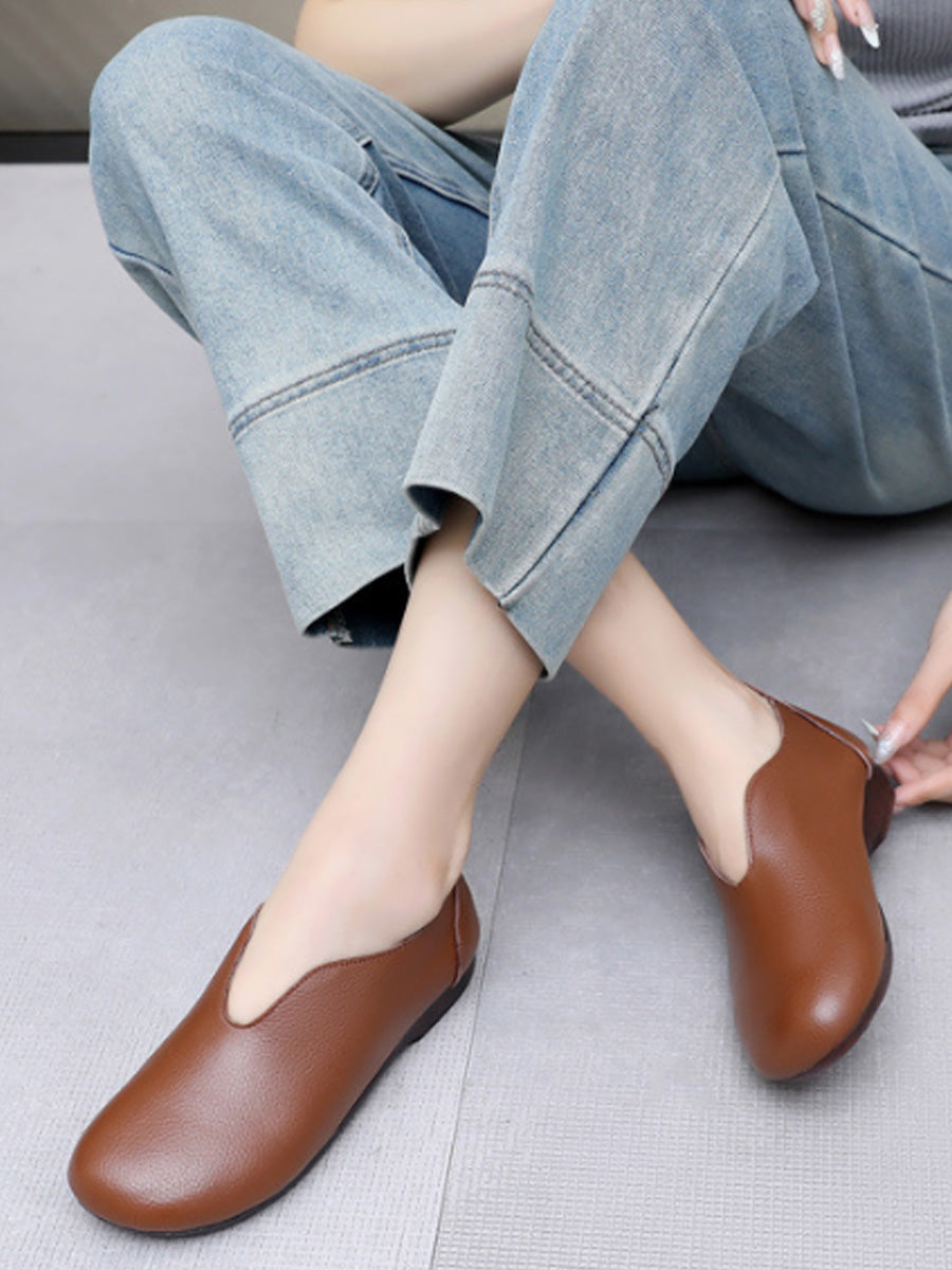 Women Literary Soft Leather Slip-On Flats