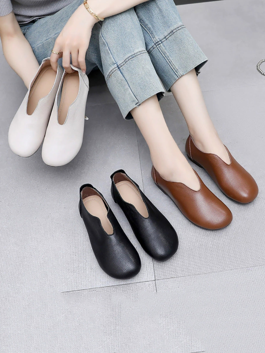 Women Literary Soft Leather Slip-On Flats