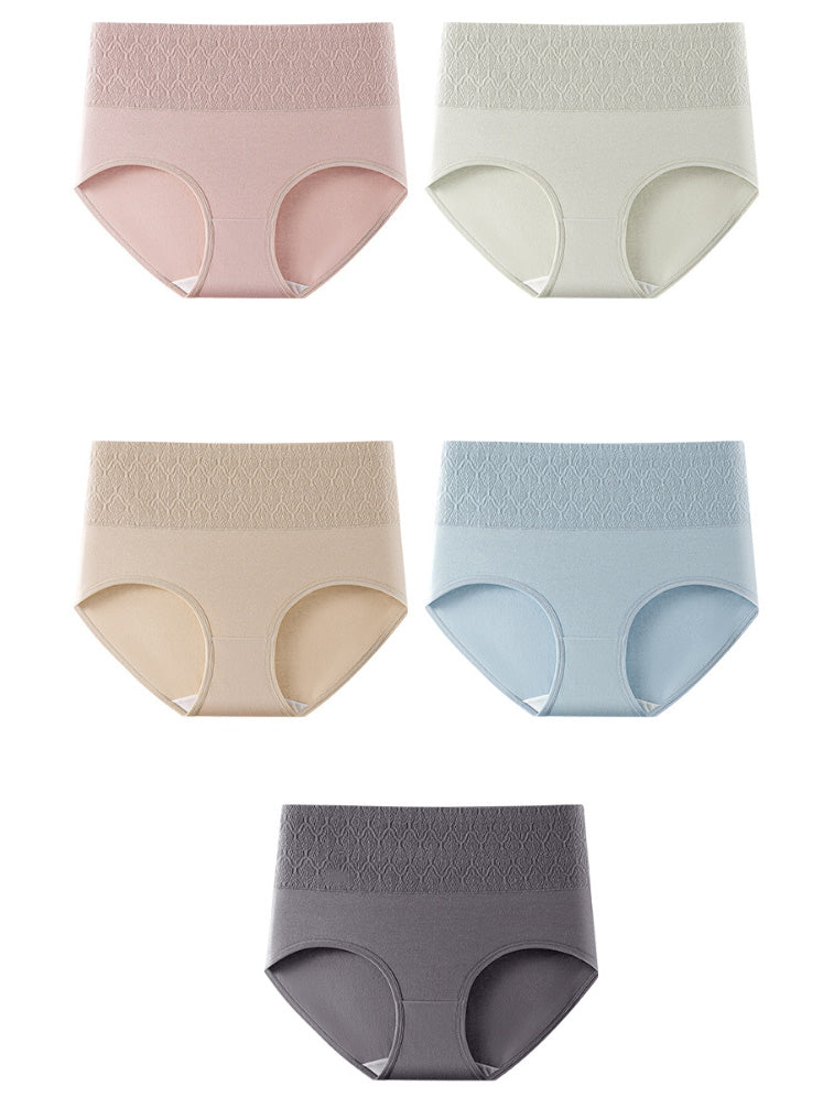 5 Pieces Women High-Waist Seamless Cotton Solid Underwear