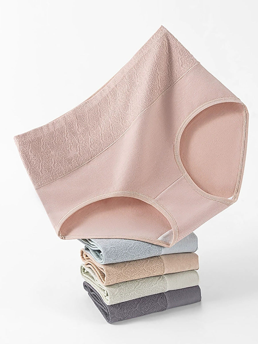 5 Pieces Women High-Waist Seamless Cotton Solid Underwear