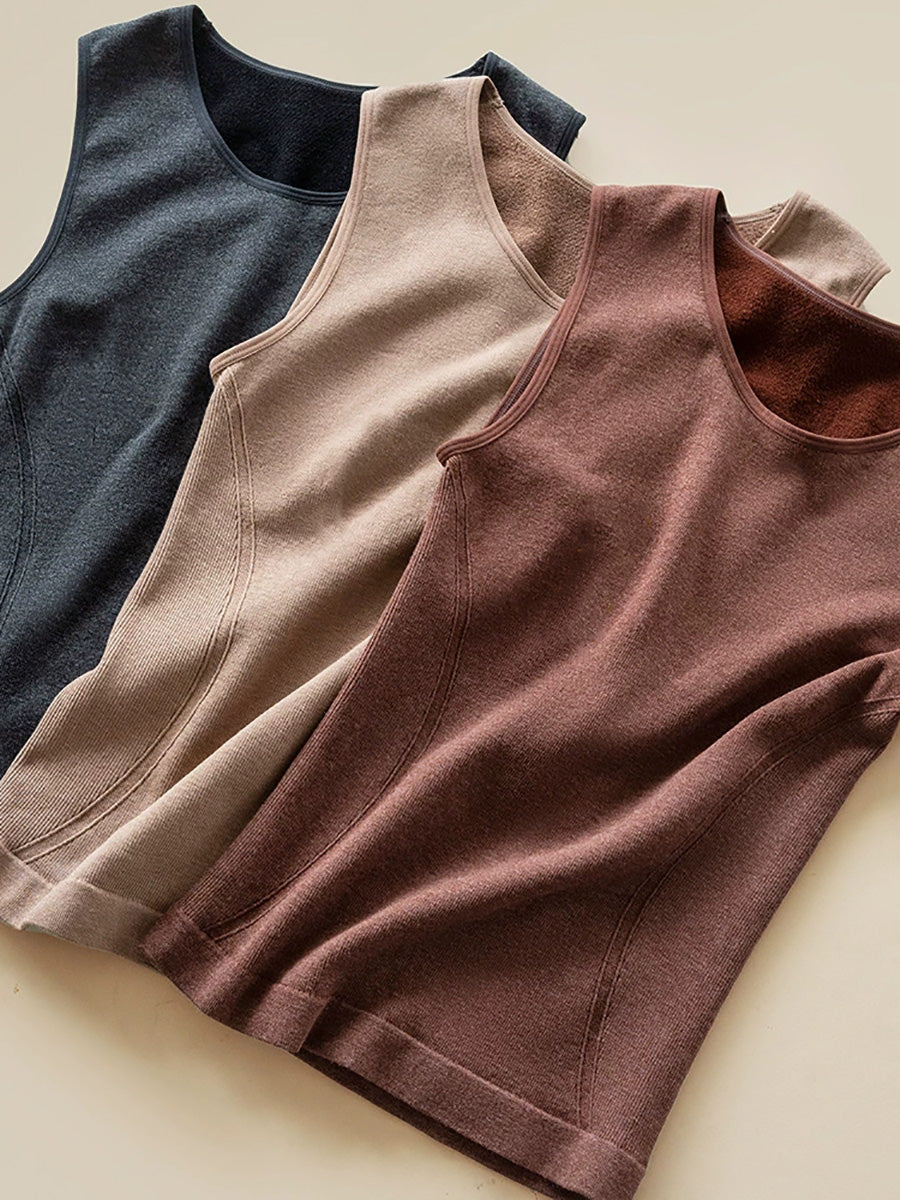 Women Solid Cashmere-Blend Slim Warm Thermal Base Layer Vest