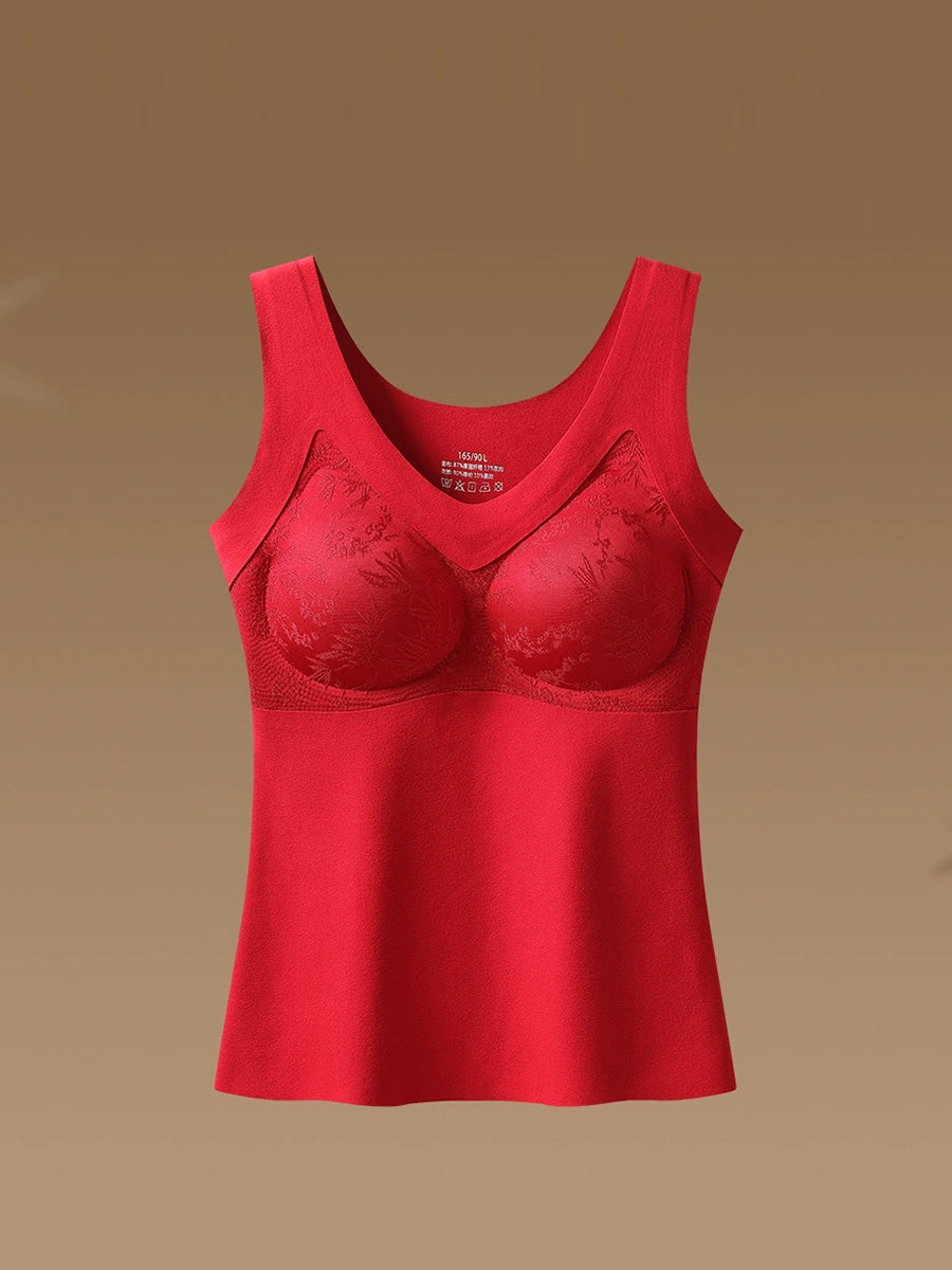Women Jacquard Thermal Vest – Double-Brushed Built-in Bra Wearable Tank Top