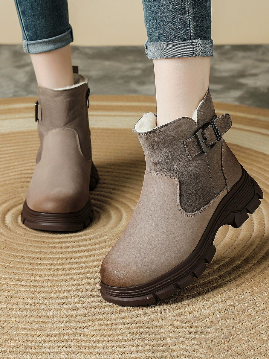 Women Winter Genuine Leather Wool-Lined Casual Martin Boots