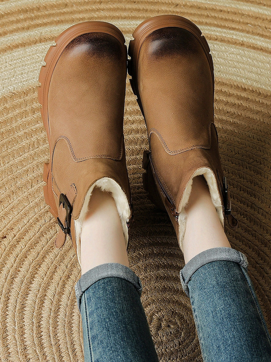 Women Winter Genuine Leather Wool-Lined Casual Martin Boots