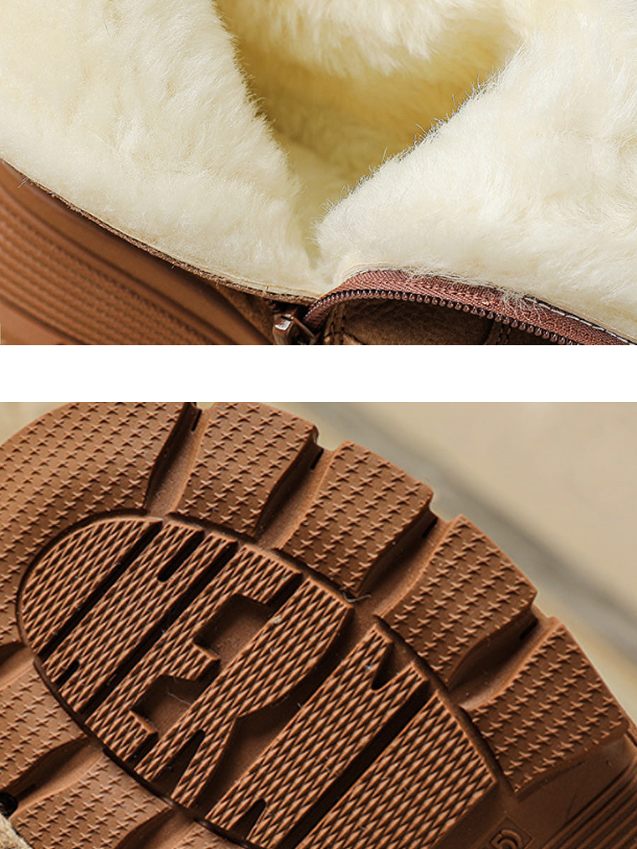 Women Winter Genuine Leather Wool-Lined Casual Martin Boots