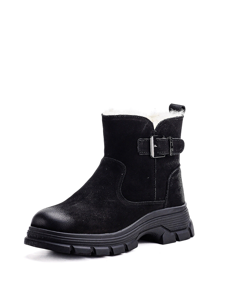 Women Winter Genuine Leather Wool-Lined Casual Martin Boots