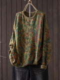 Women Vintage Paisley Print Loose Knit Sweater