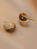 Women Two-Tone Glazed Hoop Silver Needle Earrings