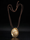 Women Vintage Resin Pendant Long Sweater Chain Necklace
