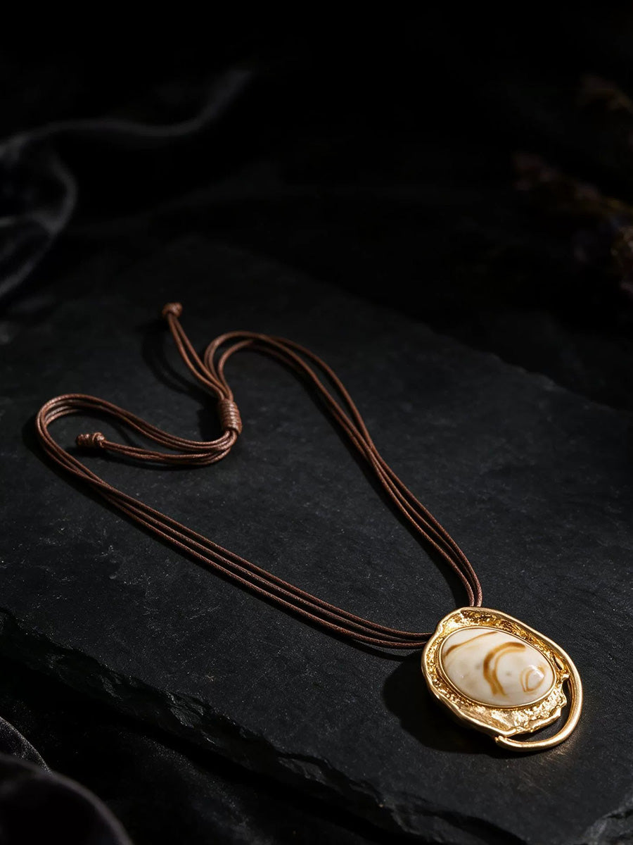 Women Vintage Resin Pendant Long Sweater Chain Necklace