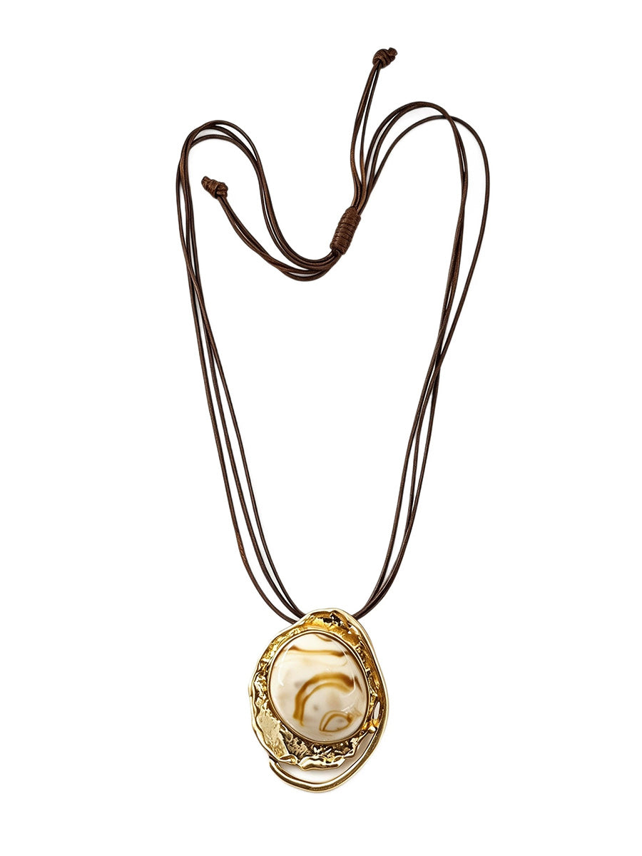 Women Vintage Resin Pendant Long Sweater Chain Necklace