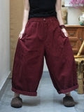 Women Lazy Style Corduroy Loose Cropped Wide-Leg Pants