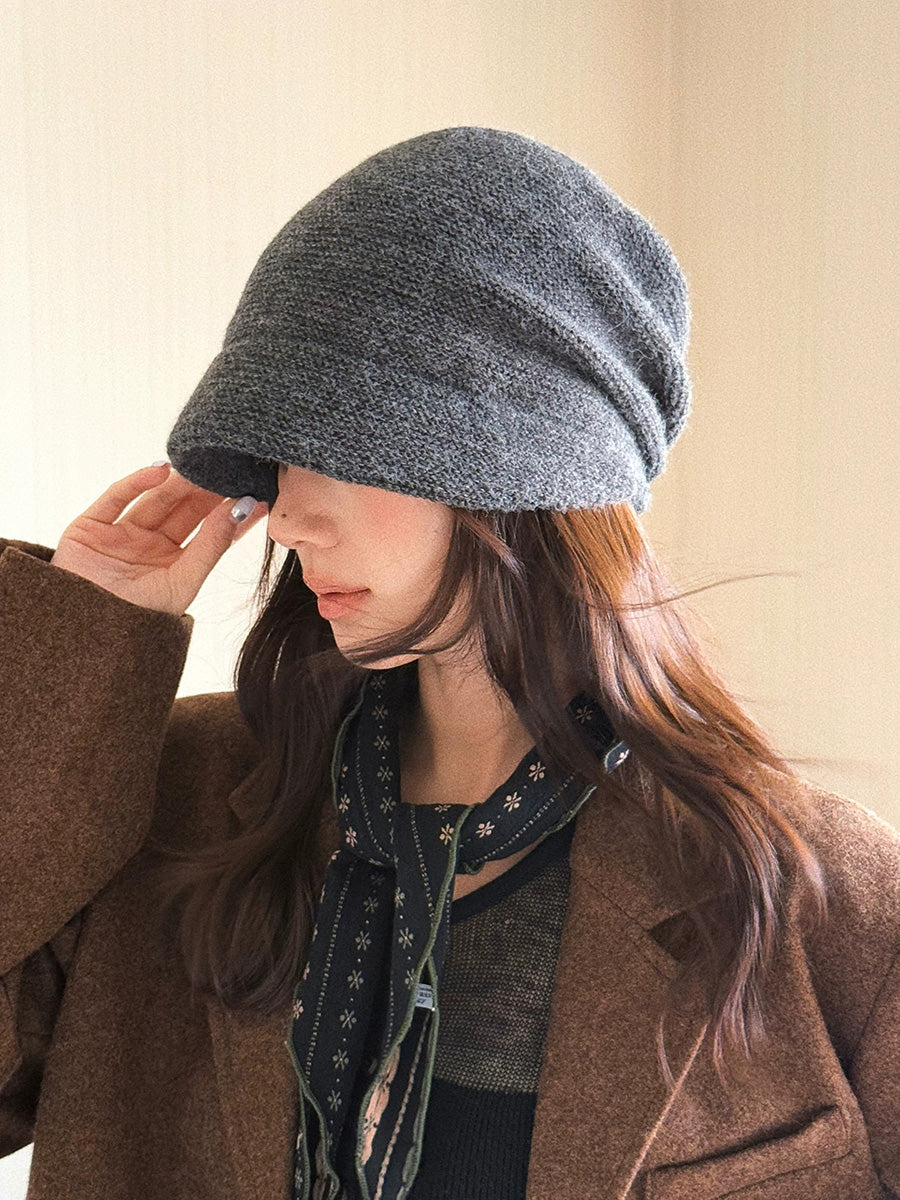 Women Solid Color Warm Ear-Covering Short-Brim Slouchy Beanie