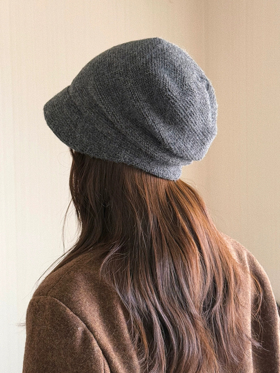 Women Solid Color Warm Ear-Covering Short-Brim Slouchy Beanie