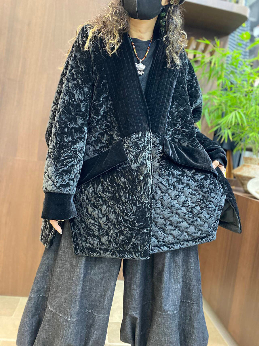 Women Winter Vintage Cotton Quilted Velvet Padded Coat