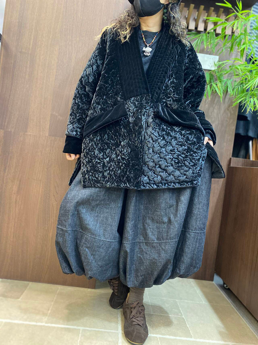 Women Winter Vintage Cotton Quilted Velvet Padded Coat