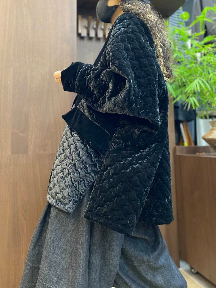 Women Winter Vintage Cotton Quilted Velvet Padded Coat