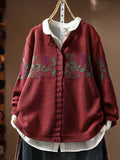 Women Artsy Floral Round Neck Loose Knit Cardigan