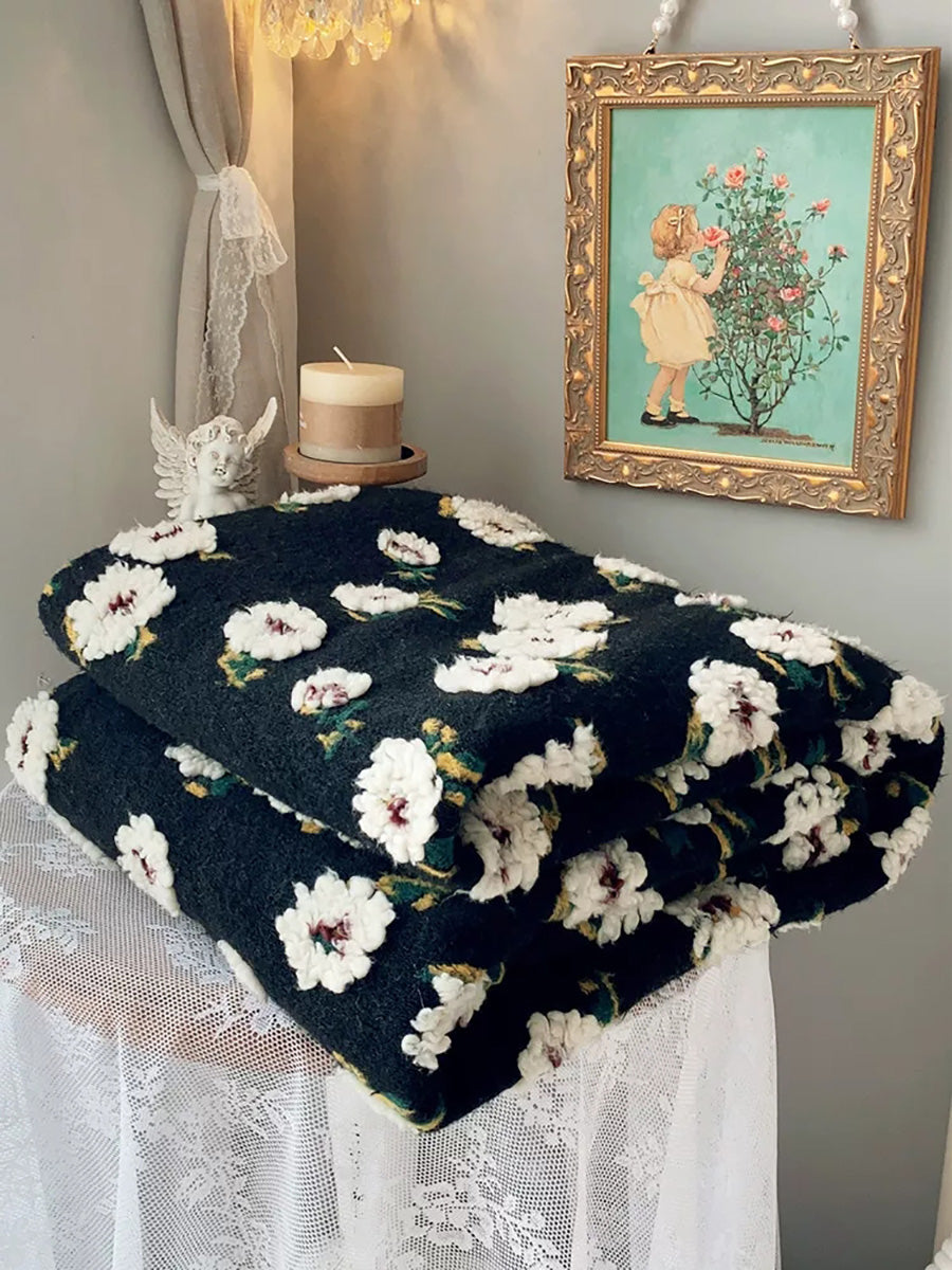 Reversible Wool-Blend Fleece Daisy Blanket – Bubble Fleece Office Nap Throw