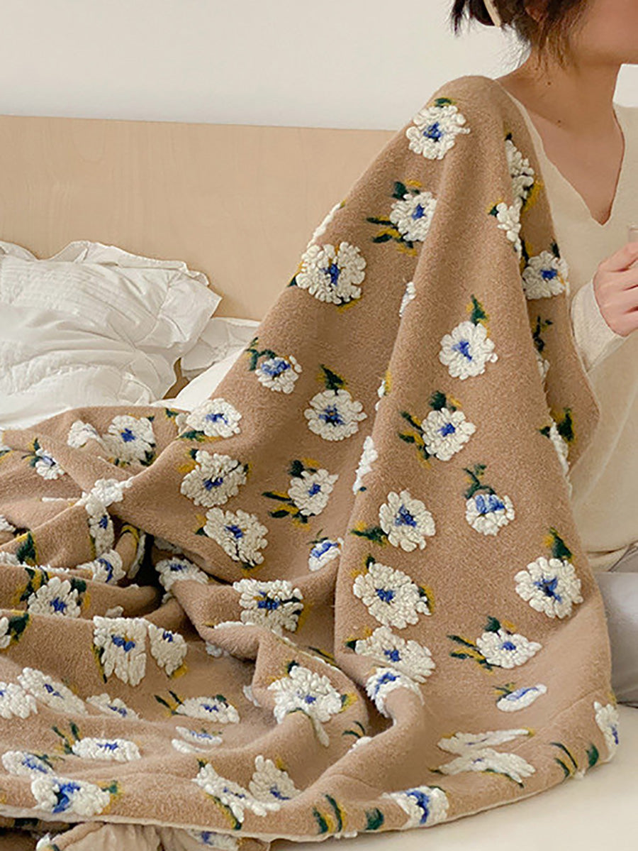 Reversible Wool-Blend Fleece Daisy Blanket – Bubble Fleece Office Nap Throw