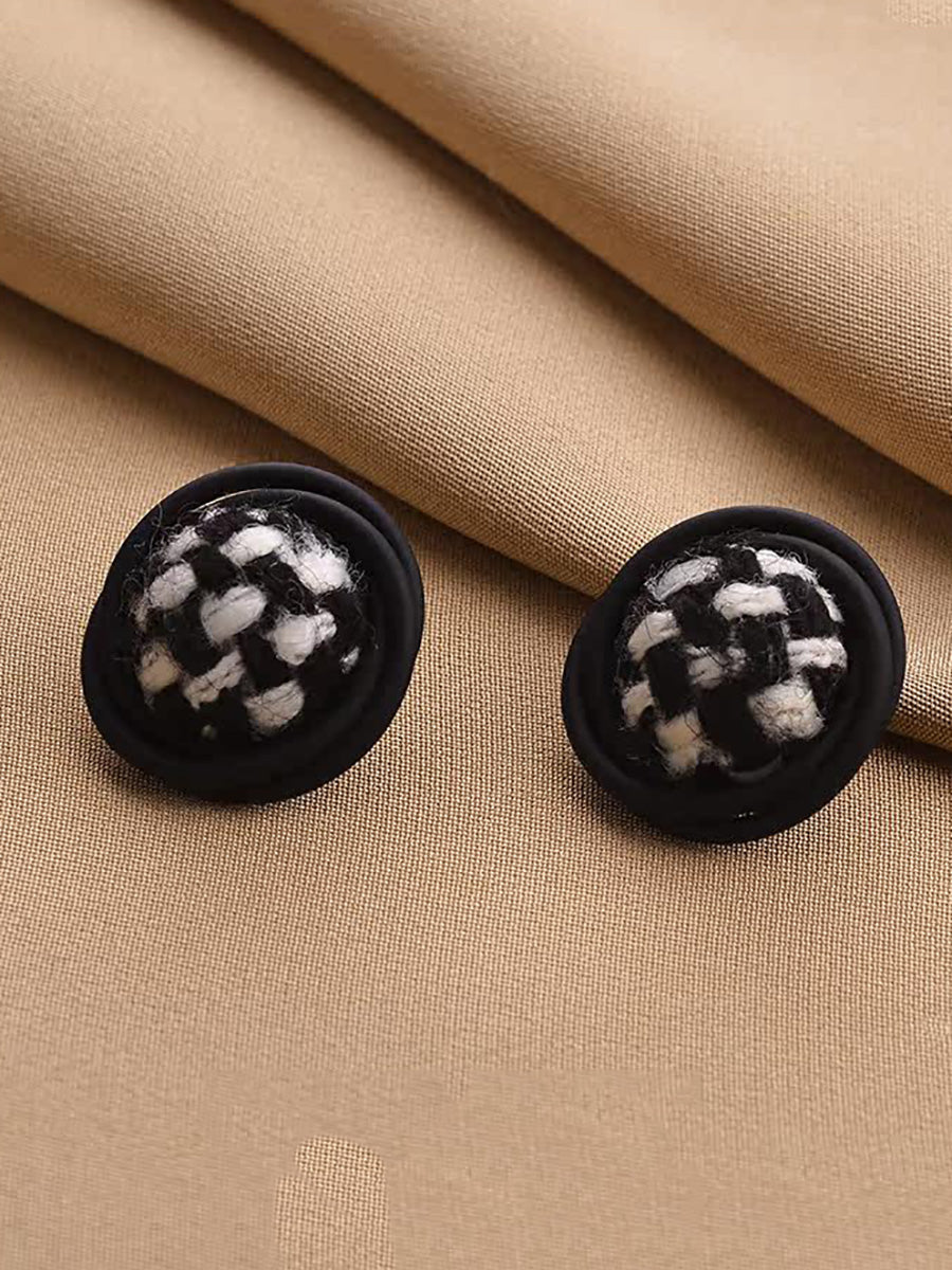 Women Vintage Plaid Fabric Stud Earrings