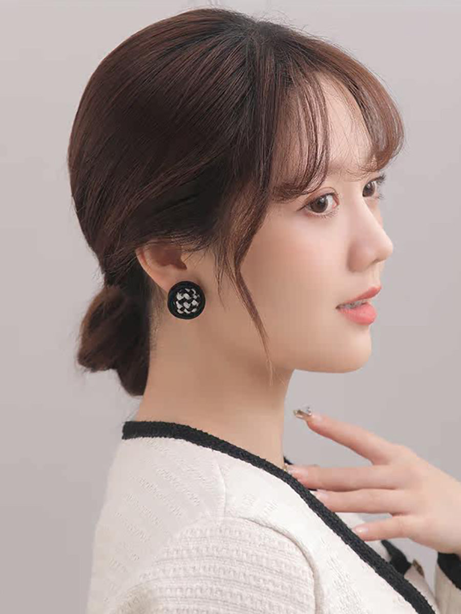 Women Vintage Plaid Fabric Stud Earrings