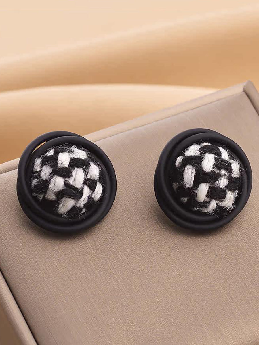 Women Vintage Plaid Fabric Stud Earrings