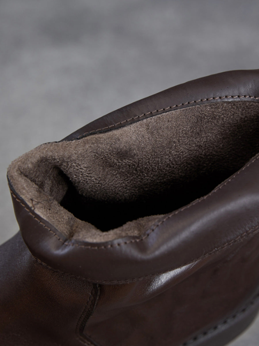 Women Top Grain Leather Vintage Ruched Ankle Boots