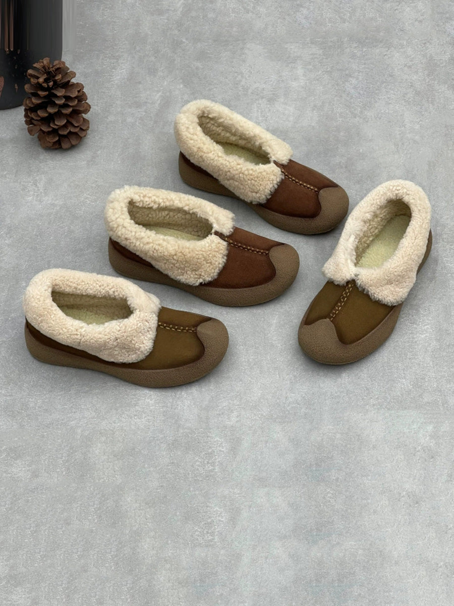 Women Winter Fur-Lined Warm Flat Slip-On Shoes