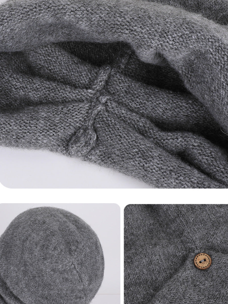 Women Casual Button Slouchy Beanie– Versatile Warm Knit Hat