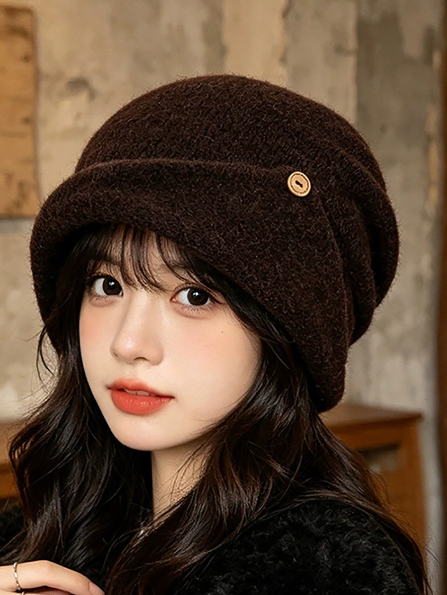 Women Casual Button Slouchy Beanie– Versatile Warm Knit Hat