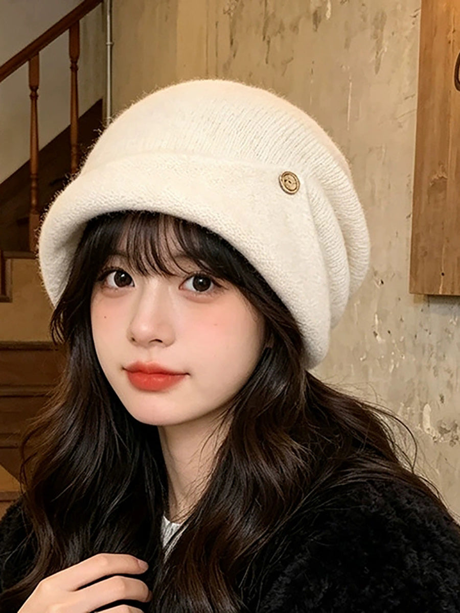 Women Casual Button Slouchy Beanie– Versatile Warm Knit Hat