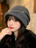 Women Casual Button Slouchy Beanie– Versatile Warm Knit Hat